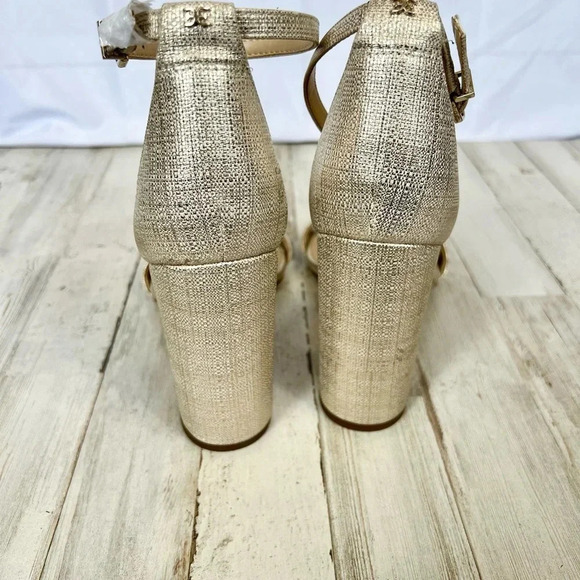 Sam Edelman Metallic Gold Yaro Textured Jute Ankle Strap Heeled Sandal Size 9 - Picture 6 of 9